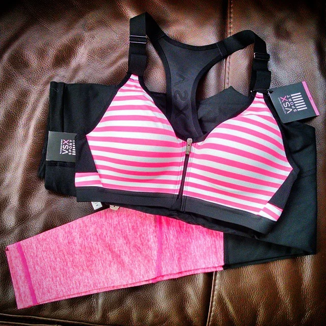 victorias secret sport vsx knockout bra leggings striped pink